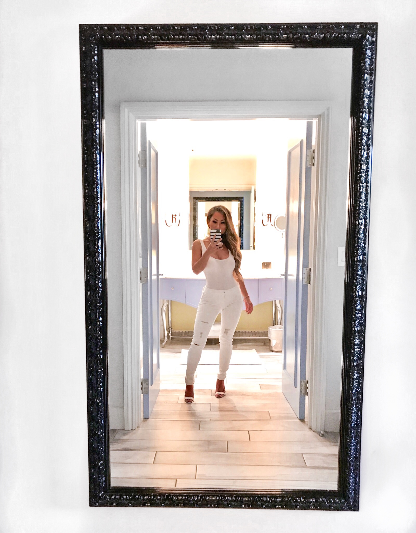 Grand bohemian Hotel Charleston, White jeans and a white bodysuit at Grand Bohemian Hotel